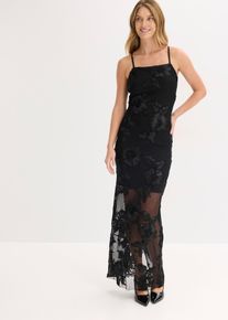 Maxikleid mit floraler Stickerei in schwarz, Gr&ouml;sse 48, bonprix