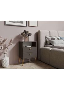 Home Affaire, Home Affaire Nachttisch &raquo;Elyria, Metallgriffe, FSC-zertifizierter Holzwerkstoff&laquo; Nachtkommode B/T/H 50/34/69cm, mit goldenen Griffen auf