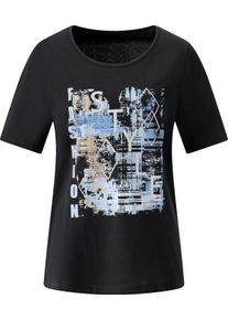 Damen Kurzarmshirt mit Buchstaben-Druck schwarz-hellblau