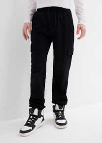 Jogginghose mit Cargotaschen in schwarz, Gr&ouml;sse 128/134, 100% Baumwolle, bonprix