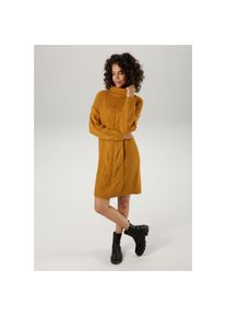 Aniston Casual, Unisex, Aniston CASUAL Strickkleid mit extravagantem Zopfmuster, ocker, 42, N-Gr, Kleid aus weicher Grobstrick-Qualit&auml;t