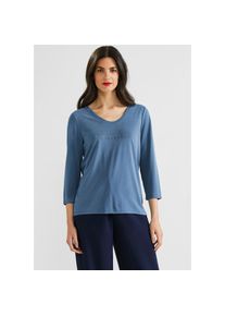 Street One 3/4-Arm-Shirt, mit Steinchen-Wording auf der Brust blau 38 dark bay blue Shirt im Seiden Look von Street One