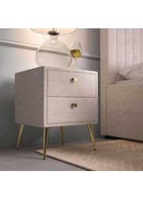 Home Affaire, Home Affaire Nachtschrank &raquo;MOIVRE Polster-Nachtkommode wahlweise mit 2 Schubladen oder F&auml;cher&laquo; Nako auf goldenen Beinen, Masse B/T/H: 41