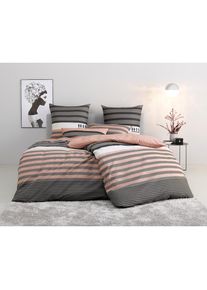 H.I.S. H.I.S, Bettw&auml;sche &raquo;Majoran&laquo; 2 gestreifte Bettw&auml;sche in verschiedenen Qualit&auml;ten, apricot, Polycotton recycelt, Obermaterial: 52% Polyester, 48% 