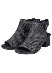 Rieker, Unisex, Sandalette , Sommerschuh, Sandalette, Blockabsatz, in modischer Flecht-Optik, schwarz, schwarz, 39, Mit Klettverschluss-Riemchen