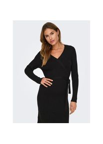 Only, Unisex, Only Strickkleid &raquo;ONLVENLO L/S RIB WRAP DRESS RP KNT&laquo;, schwarz, L, N-Gr, Knielanges Rippstrickkleid von Only