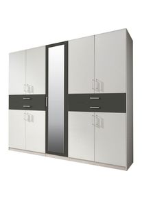 wimex, Kleiderschrank &raquo;Taiga Kleiderschrank mit Spiegel OTTOs Choice Topseller&laquo; mit Schubladen auf bequemer H&ouml;he, wei&szlig;, graphit, Spanplatte, B/H/T: 