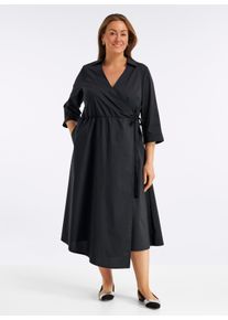 sheego Witt Damen Wickelkleid mit asymmetrischem Saum, schwarz, Gr&ouml;&szlig;e 52, 68% Baumwolle, 29% Polyamid, 3% Elasthan