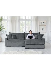 Home Affaire, Home Affaire Ecksofa &raquo;Finca XXL L-Form, Breite 247 cm&laquo; Mega-Sofa, Cord oder Chenille-Struktur, mit Federkern & 4 Zierkissen, dunkelgrau,