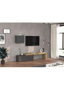 Goodproduct, GOODproduct TV-Wand &raquo;Chronos TV-Set, Wohnwand &ndash; Elemente frei platzierbar, Made in Italy&laquo; Set, 2-er set, 2 Stk. tlg., anthrazit, eiche 
