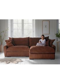 Home Affaire, Home Affaire Ecksofa &raquo;Finca XL L-Form, Breite 190 cm&laquo; Mega-Sofa, Cord oder Chenille-Struktur, mit Federkern & 4 Zierkissen, terracota, 