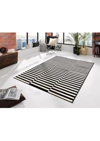 Hanse Home, Hanse Home &raquo;Panel&laquo; rechteckig 9 mm H&ouml;he Kurzflor, L&auml;ufer, Streifen, Linien, ringsum gekettelt, robust, schwarz, creme, Kunstfaser, 9 mm