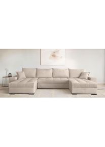 Goodproduct, GOODproduct Wohnlandschaft &raquo;Home System U-Form, B: 269 - 352 cm, Breiten w&auml;hlbar&laquo; mit Bettfunktion, Bettkasten & Zierkissen, Federkern, 