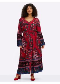 sheego by Joe Browns Witt Damen Maxikleid im Boho-Stil, rot-burgund-gemustert, Gr&ouml;&szlig;e 46, 100% Viskose. Besatz: 100% Baumwolle