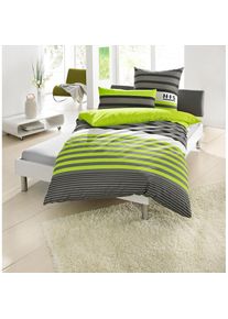 H.I.S. H.I.S, Bettw&auml;sche &raquo;Majoran&laquo; 2 Stk. gestreifte Bettw&auml;sche in verschiedenen Qualit&auml;ten, gr&uuml;n, Polycotton recycelt, Obermaterial: 52% Polyester, 48% 