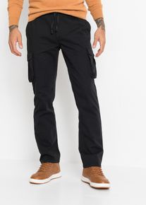 Regular Fit Cargohose mit Dehnbund Straight in schwarz, Gr&ouml;sse 56, 100% Baumwolle, bonprix
