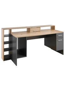 Livetastic Gaming-Tisch , Grau, Eichefarben , Kunststoff , 1 Schubladen , rechteckig , 70x91x182 cm , B&uuml;rom&ouml;bel, Schreibtische, Computertische