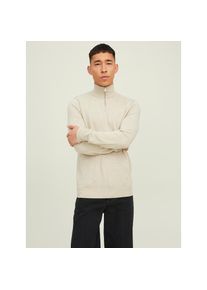 Jack & Jones Jack & Jones, Herren, Strickpullover &raquo;EMIL KNIT HALF ZIP&laquo; mit kurzem Reissverschluss im Troyer-Look, sanftes wei&szlig;, XXL, Rundhalspullover mit 