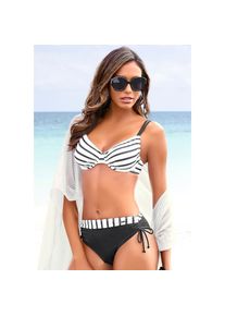 Lascana, Unisex, Lascana B&uuml;gel-Bikini mit h&ouml;herer geschnittener Bikini-Hose, schwarz, wei&szlig;, 38, Cup D, Modisches Streifendesign