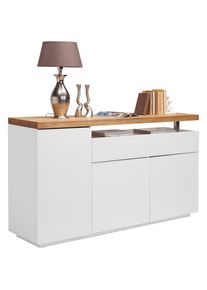 Novel Sideboard , Weiss, Eichefarben , Holz, Holzwerkstoff , Eiche , vollmassiv , 4 F&auml;cher , 2 Schublade(n) Schubladen , 170x92x41.5 cm , Bsci , Typenauswahl, stehend , Kleinm&ouml;bel, Kommoden, Sideboards