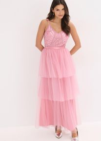 Abendkleid mit Spitze und feinem T&uuml;ll-Rock in rosa, Gr&ouml;sse 48, bonprix