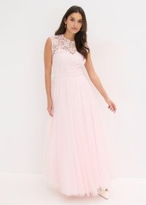 Abendkleid mit Spitze und Rock aus feinem T&uuml;ll in rosa, Gr&ouml;sse 48, bonprix
