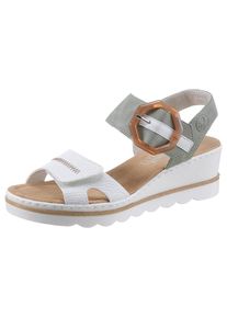 Rieker, Unisex, Sandalette , Sommerschuh, Sandale, Keilabsatz, mit auff&auml;lliger Schmuckspange, mint, wei&szlig;, 40, Modische Sandalette in sommerlicher 