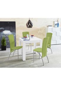 Goodproduct, GOODproduct Essgruppe &raquo;LynnNico&laquo; Set: Esstisch 80 x 80 cm und 4 St&uuml;hle mit pflegeleichtem Kunstleder, wei&szlig;, gr&uuml;n,, FSC -zertifizierter 