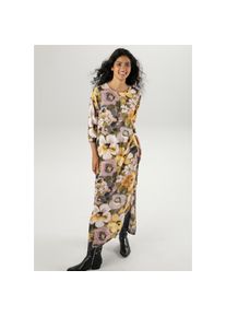 Aniston Casual, Unisex, Aniston CASUAL Maxikleid mit Bl&uuml;tendruck im Batik-Look- jedes Teil ein Unikat, gelb, zartgelb, malve, altrosa, rose, olivgr&uuml;n,