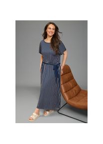 Laura Scott Curve, Unisex, Laura Scott CURVE Maxikleid in modernem Streifen-Design, navy, beige, 46, N-Gr, Jerseykleid in kn&ouml;chellanger L&auml;nge f&uuml;r 