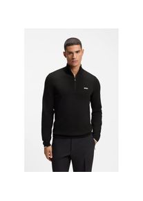BOSS Green, Herren, BOSS Green Strickpullover Stehkragen mit Reissverschluss, Regular fit, Logo-Print, schwarz001, S, Pullover in Troyer-Form von Boss
