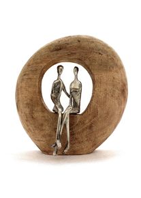 Ambia Home Skulptur , Naturfarben, Silberfarben , Holz, Metall , Mangoholz , vollmassiv , Uni , 24x25x9 cm , Kunsthandwerk, zum Stellen, handgemacht , Dekoration, Dekofiguren & Skulpturen, Skulpturen