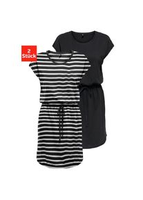Only, Unisex, Only Shirtkleid &raquo;ONLMAY LIFE S/S DRESS 2 PACK CS JRS&laquo; 2er-Pack, Baumwolle, regular fit, Rundhals, schwarz detail:pack schwarz stripe 