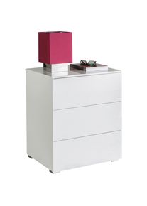 CARRYHOME Nachttisch , Weiss Hochglanz , Holzwerkstoff , 3 Schublade(n) Schubladen , 55x64x44 cm , FSC MIX , Schlafzimmer, Nachttische