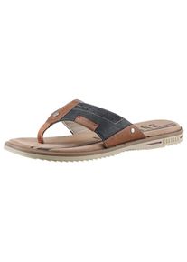 Mustang Shoes, Unisex, Zehentrenner , Sommerschuh, Schlappen, Poolslides, Badeschuh, stylische Farbkombi, navy, cognacfarben, 47, Zehentrenner bestens