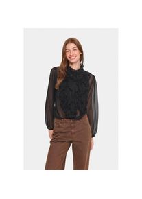 Saint Tropez, Unisex, R&uuml;schenbluse &raquo;LiljaSZ Crinkle LS Shirt&laquo; Regular fit, Chiffon, R&uuml;schen, schwarz, S, Feminine Bluse von Saint Tropez