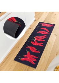 Hanse Home, Hanse Home K&uuml;chenl&auml;ufer &raquo;Chili Dance&laquo; rechteckig 3 mm H&ouml;he L&auml;ufer, Rutschfest, K&uuml;chenteppich, K&uuml;che, Teppich, Pflegeleicht, schwarz,rot, 