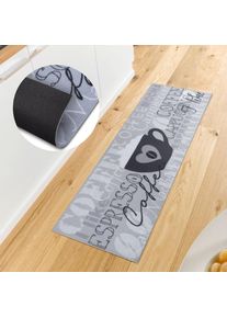 Hanse Home, Hanse Home K&uuml;chenl&auml;ufer &raquo;I Like Espresso&laquo; rechteckig 3 mm H&ouml;he L&auml;ufer, Rutschfest, K&uuml;chenteppich, K&uuml;che, Teppich, Pflegeleicht, grau,