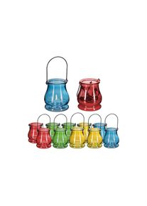 Relaxdays, Relaxdays Windlicht &raquo;Summer 45421 cm Glas und Metall 12 St&uuml;ck&laquo;, blau, gr&uuml;n, rot, B/H/T: 9,5 cm