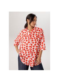 Aniston Plus, Unisex, Aniston PLUS Longbluse in P&uuml;nktchendessin - NEUE KOLLEKTION, wei&szlig;, rot, 48, Durchgekn&ouml;pfte Bluse mit V-Ausschnitt