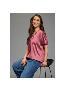 Laura Scott Curve, Unisex, Laura Scott CURVE Satinbluse figurumspielende Passform, mit Falteneinsatz vorne, V-Ausschnitt, beere, 44/46, Elegante 