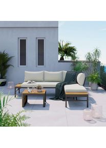 Ambia Garden Loungegarnitur , Akaziefarben , Holz, Metall, Textil , Akazie , vollmassiv , F&uuml;llung: Faserb&auml;llchen, Polypropylen,Faserb&auml;llchen , einzeln stellbar , 206x160 cm , wetterbest&auml;ndig , Gartenm&ouml;bel, Loungem&ouml;bel, Lounge-Serien