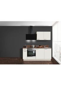 Express K&uuml;chen EXPRESS K&Uuml;CHEN K&uuml;che &raquo;Scafa&laquo;, vormontiert, mit E-Ger&auml;ten, Vollauszug, Soft-Close, Breite 200 cm wei&szlig; magnolie + nussbaumfarben