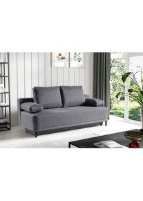 WERK2 Schlafsofa &raquo;Street&laquo;, 2-Sitzer Sofa und Schlafcouch mit Federkern & Bettkasten grau
