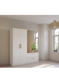 Rauch Dreht&uuml;renschrank &raquo;Skandi by Quadra Spin&laquo;, im Landhaus-Stil mit Massivholzgriffen, mit Schubladen und Spiegel wei&szlig; Alpinwei&szlig;