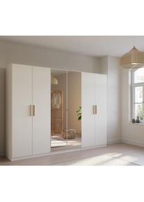 Rauch Dreht&uuml;renschrank &raquo;Skandi by Quadra Spin&laquo;, im Landhaus-Stil mit Massivholzgriffen, vollfl&auml;chige Spiegelt&Uuml;ren wei&szlig; Alpinwei&szlig;