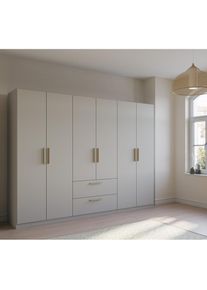 Rauch Dreht&uuml;renschrank &raquo;Skandi by Quadra Spin&laquo;, im Landhaus-Stil mit Massivholzgriffen aus Wildeiche, mit Schubladen grau Seidengrau