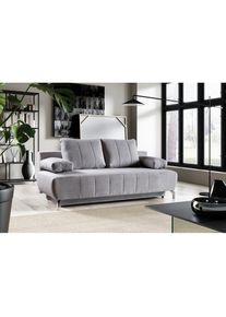WERK2 Schlafsofa &raquo;Troya&laquo;, 2-Sitzer Sofa und Schlafcouch mit Federkern & Bettkasten grau