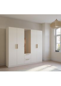 Rauch Dreht&uuml;renschrank &raquo;Skandi by Quadra Spin&laquo;, im Landhaus-Stil mit Massivholzgriffen, mit Schubladen und Spiegel wei&szlig; Alpinwei&szlig;