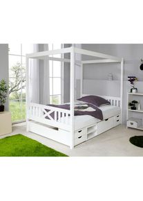 Ticaa Himmelbett &raquo;Lino&laquo; wei&szlig; Kiefer massiv wei&szlig; gewachst